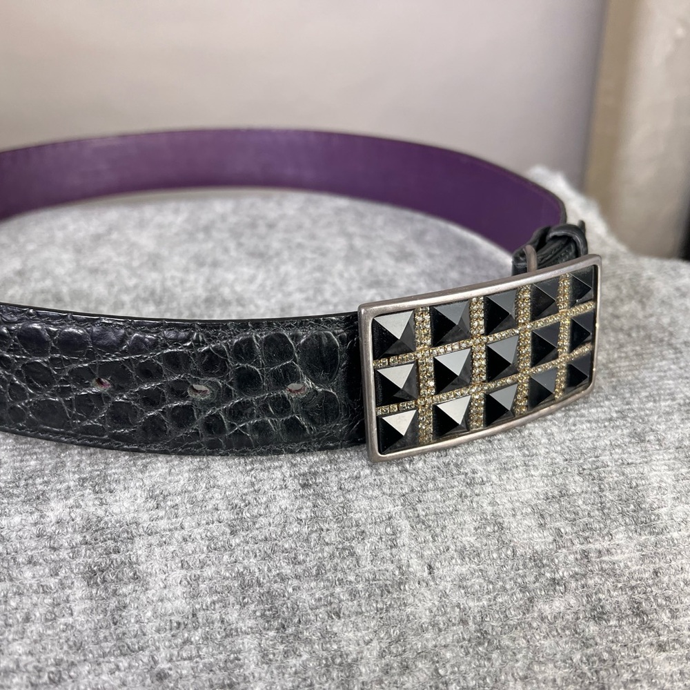 Black Leather Belt with Studded Buckle